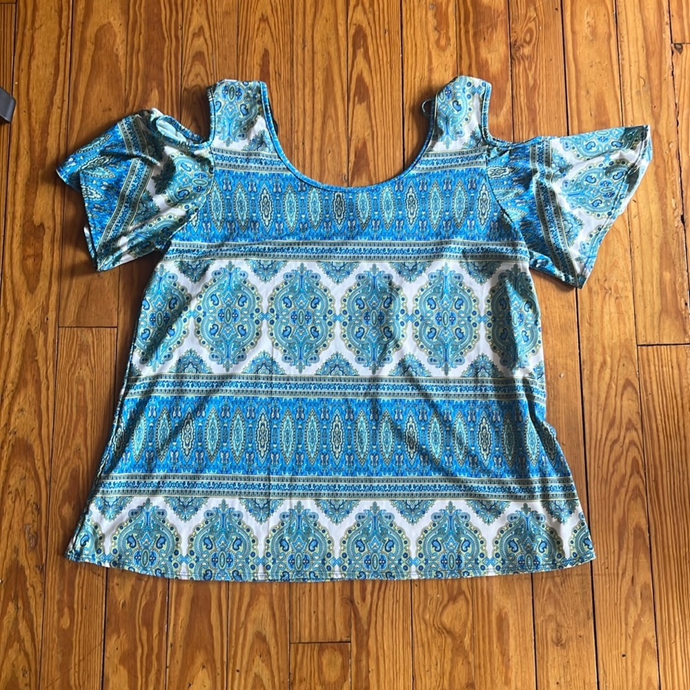 Blue Cold Shoulder Top